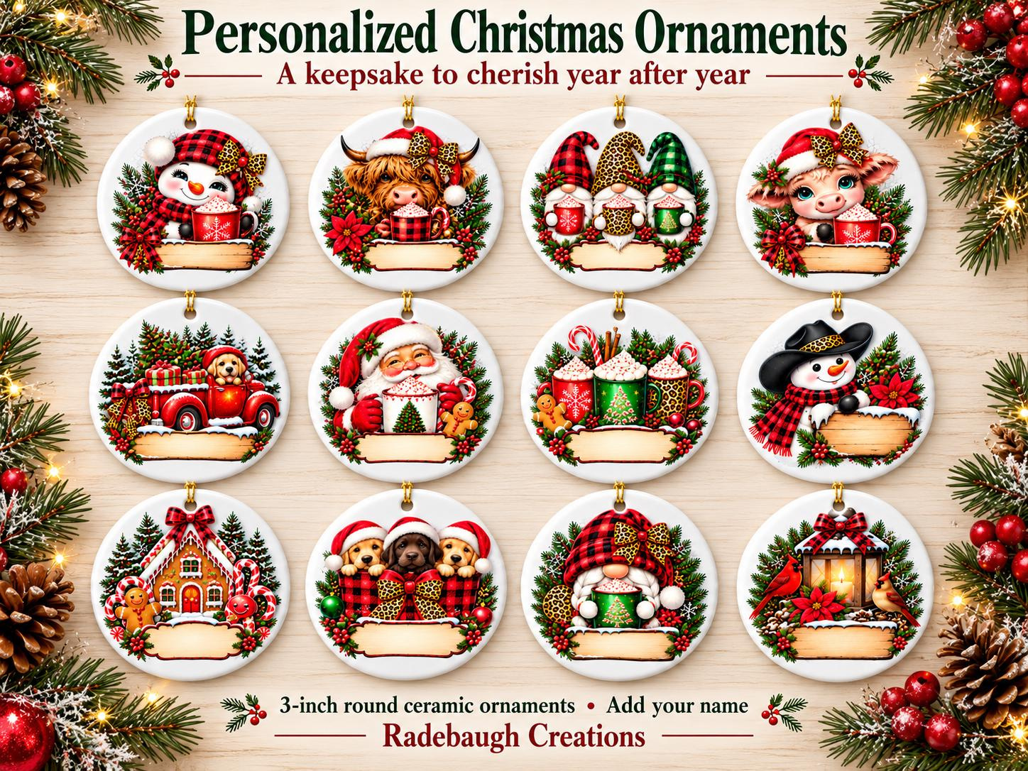 Personalized Ceramic Christmas Ornament - 3 Inch Round, Custom Name & Date, 12 Festive Holiday Designs Personalized Ceramic Christmas Ornament - 3 Inch Round, Custom Name & Date, 12 Festive Holiday Designs