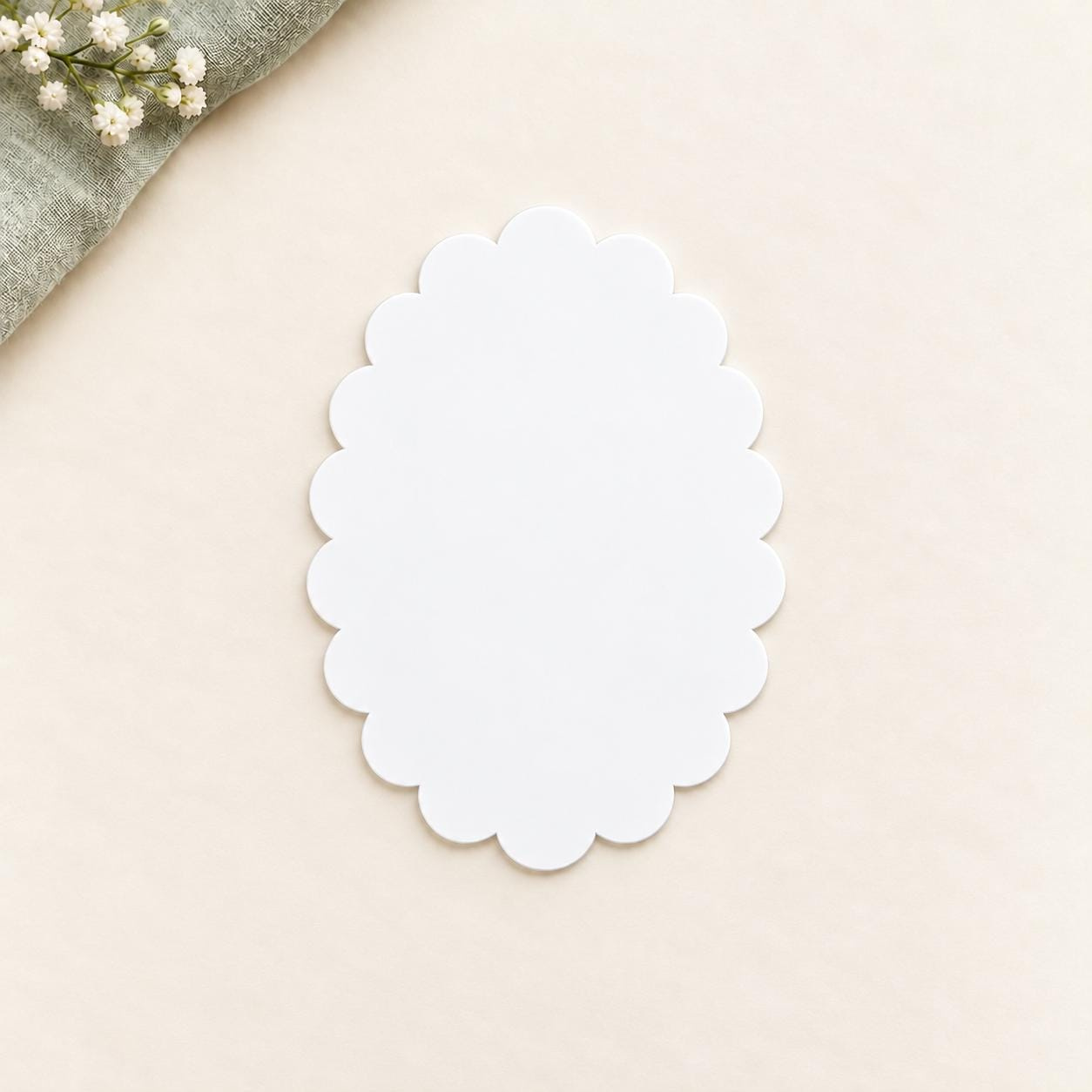 White Acrylic Scalloped Oval Blanks, Wavy Edge, 2-8 Inches, Pack of 10/20/40, Optional Hole