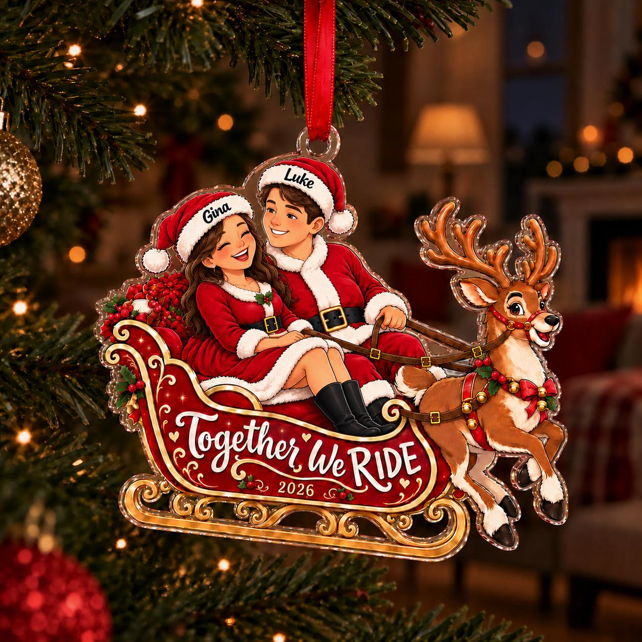Personalized Couple Christmas Ornament 2026 - Custom Names and Year, Together We Ride Acrylic Keepsake Gift