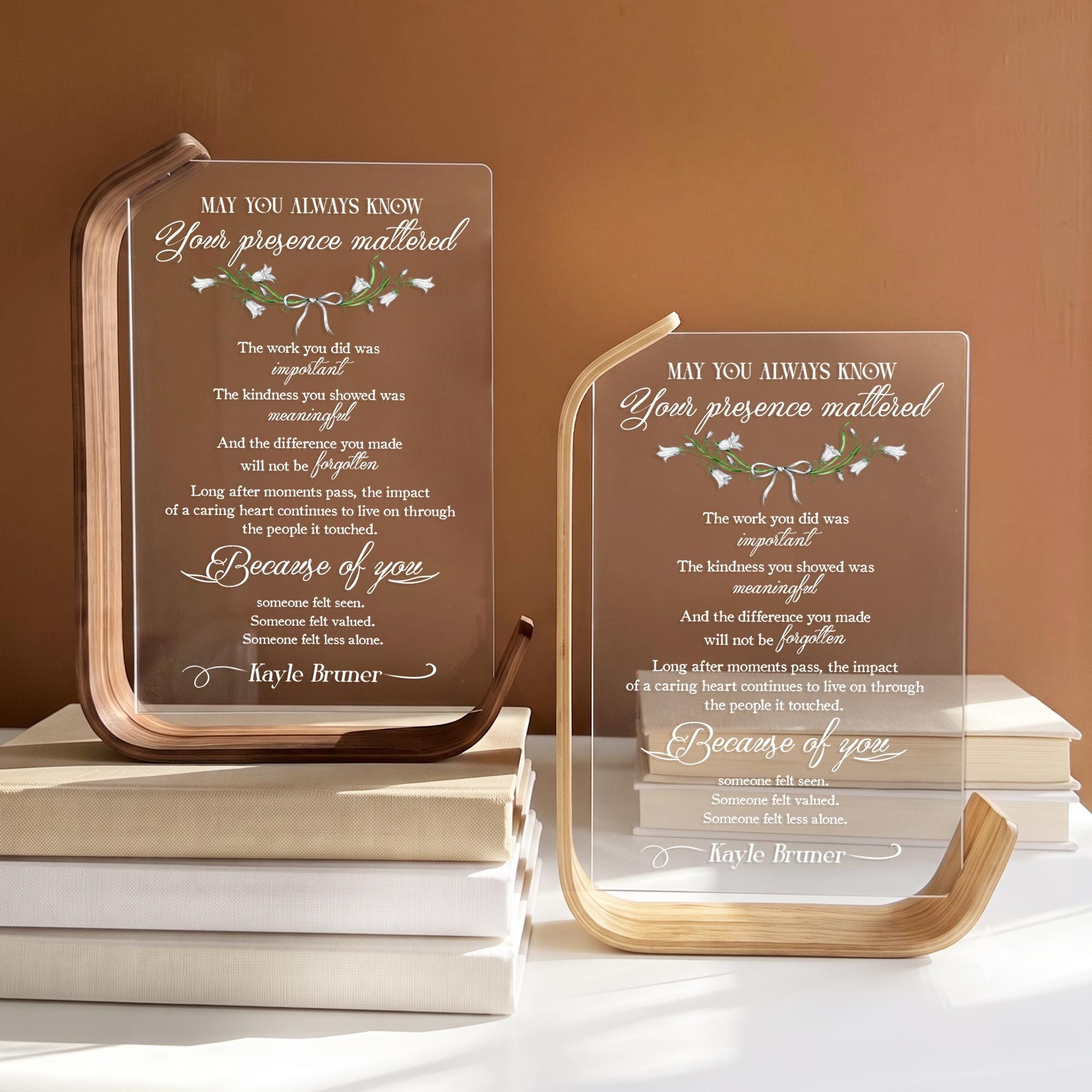 Personalized Office Desk Plaque for Boss - Custom Coworker Leaving Gift, Acrylic Sign with Wood Stand 1